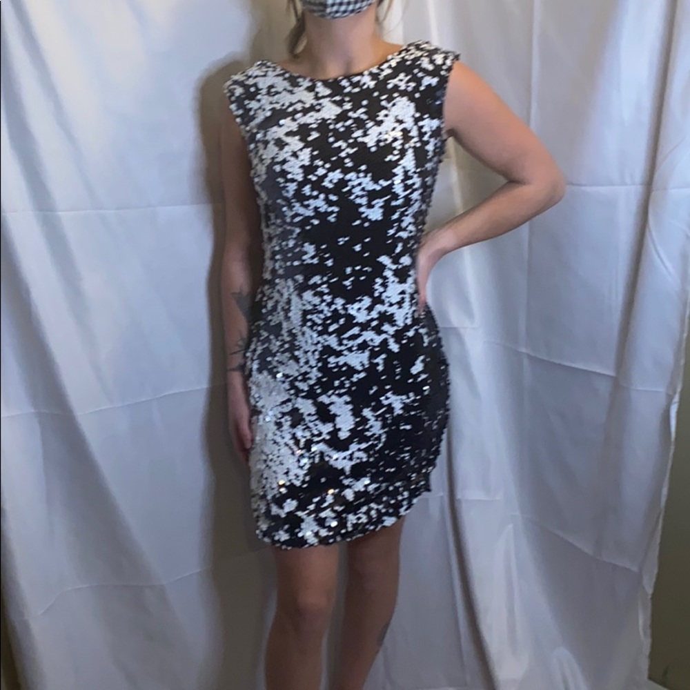 Sequin black and white dress
